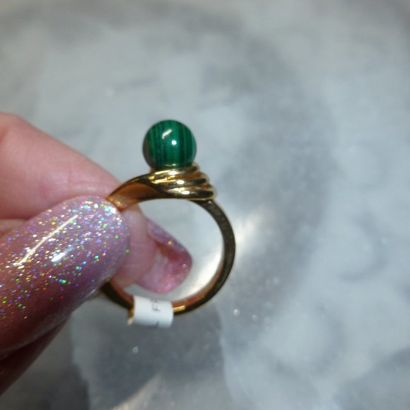 18k Yellow Gold EP Malachite Dolphin Ore Ring - Picture 2 of 11